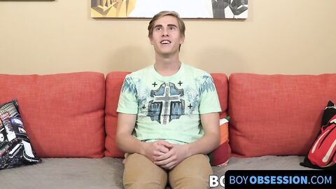 Cute twink is interviewed about his pleasures and then jacks off