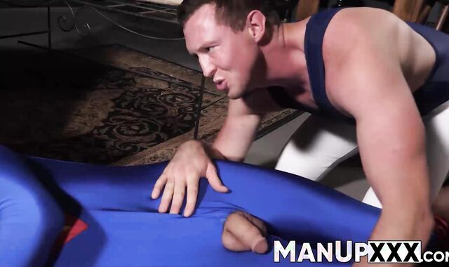 Horny man in costume gets dominated by a tall guy