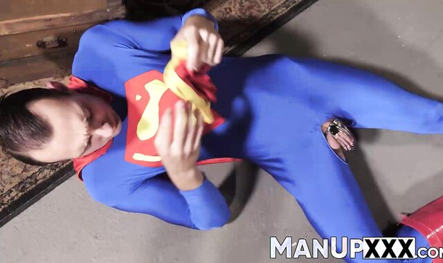 Horny man in costume gets dominated by a tall guy