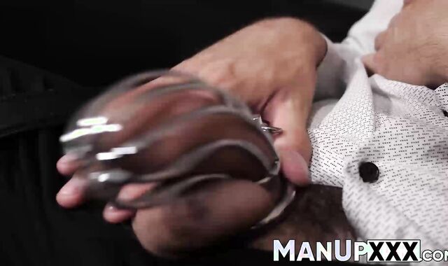 Horny man in costume gets dominated by a tall guy