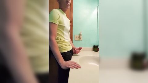 straight hunk with fat dick jerks off in bathroom