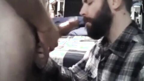 Sub sucking and feeding on his man's load