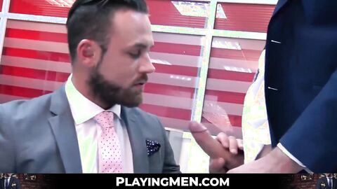 Logan Moore a bearded businessman fucked raw following a hot blowjob