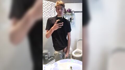 Jerking HUGE dick in the bathroom