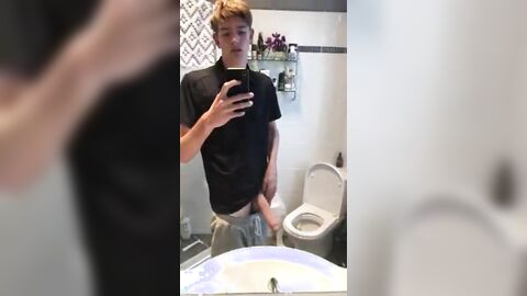 Jerking HUGE dick in the bathroom