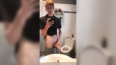 Jerking HUGE dick in the bathroom
