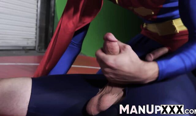 Superman twink gets tackled on the floor and played