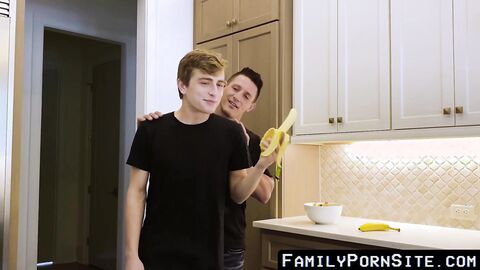 Musclular stepdad throat fucks and ass attacked charming twink