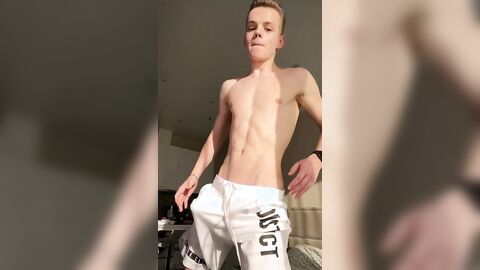 Cute skinny teen in white shorts jerking