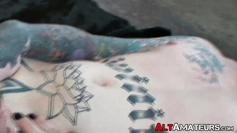 Alternative amateur with lots of ink masturbates alone