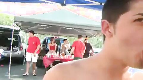 Pledge Sucks Dick At Public Tailgate BBQ Facial