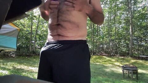 Jerking off outdoors in back yard cum shot public