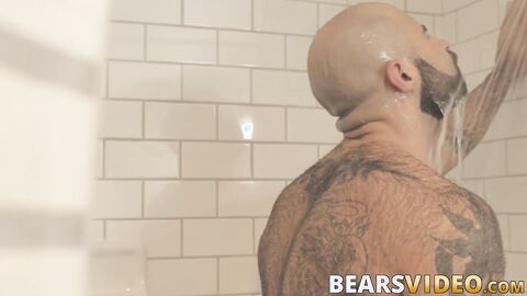 Atlas Grant shows off that bear body and tugs on his dick