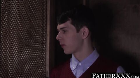 Daddy allures twink into hard prohibited church barebacking