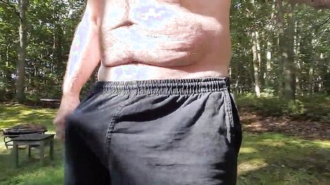 Jerking off outdoors in back yard cum shot public