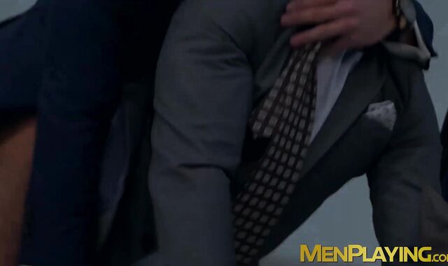 Classy hunk gives a sloppy blowjob and has his ass drilled