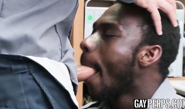 Horny black cop sucks his twink partners white uncut dick