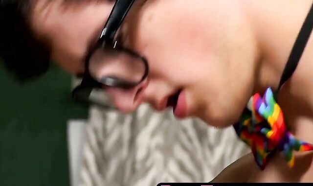 Geeky twinks banging bareback in a wild foursome