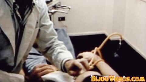 Sexy retro masturbation and dildo drilling at dentist office