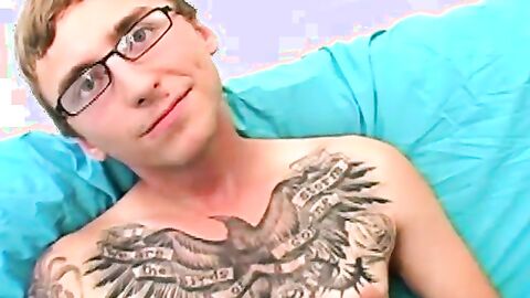 Amateur tattooed twink fingers his ass and masturbates solo