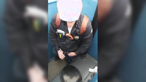 Worker Bear Jerks Off & Cum in Porty Potty at Work