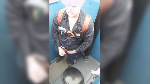 Worker Bear Jerks Off & Cum in Porty Potty at Work