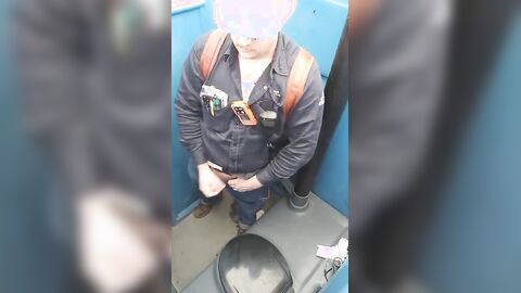 Worker Bear Jerks Off & Cum in Porty Potty at Work