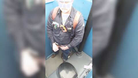 Worker Bear Jerks Off & Cum in Porty Potty at Work