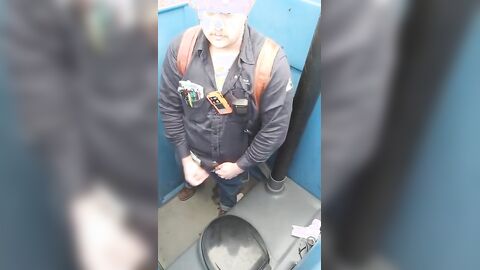 Worker Bear Jerks Off & Cum in Porty Potty at Work