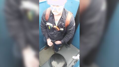 Worker Bear Jerks Off & Cum in Porty Potty at Work