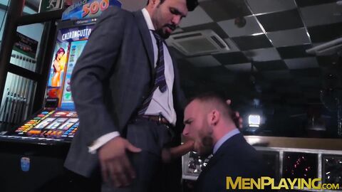 Classy businessmen enjoy wet blowjobs and rough fucking