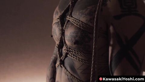 Inked Yoshi Kawasaki rope tied in badtothebone BDSM play
