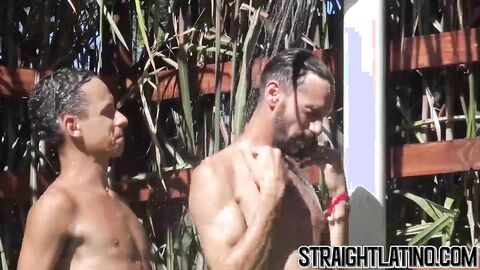 Straight Latino twinks pool kissing and outside raw fucking
