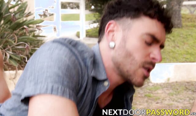 Two muscular studs sucking cocks and pounding raw outdoor