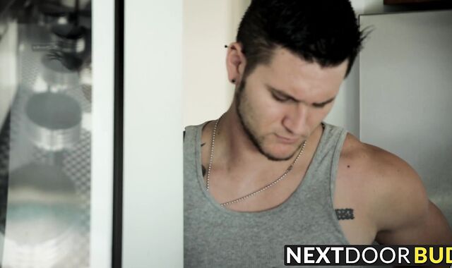 Blake Hunter inspects the ass of Allen Lucas barebacked