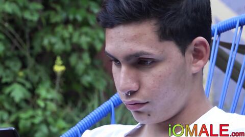 Hot pierced twink Cesar Rose fucked hard bareback outdoor