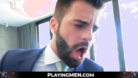 Men in formal attire vivaciously analpound after wet penis massages