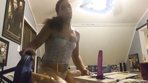 Sissy Kayla vs two dildos