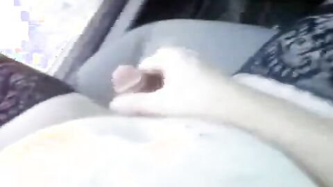 Bear in thigh high nylons jerking off in the car at the park