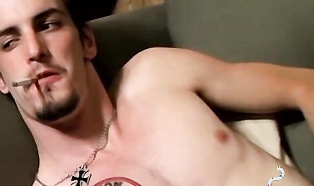 Axel loves pleasing his big dick with a blow of smoke