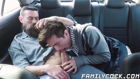 Daddy bare impales his stepson doggy style while in the car