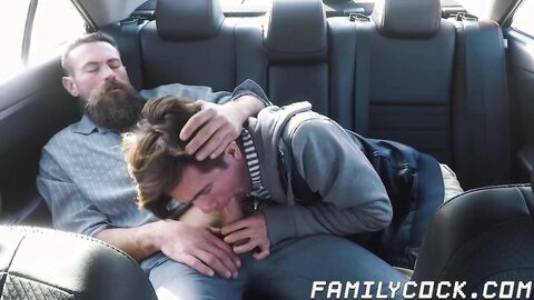 Daddy bare impales his stepson doggy style while in the car