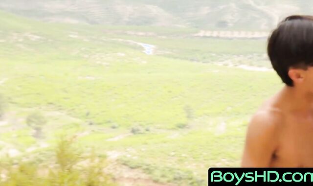 After face fucking twinks enjoy being bareback foursome in nature