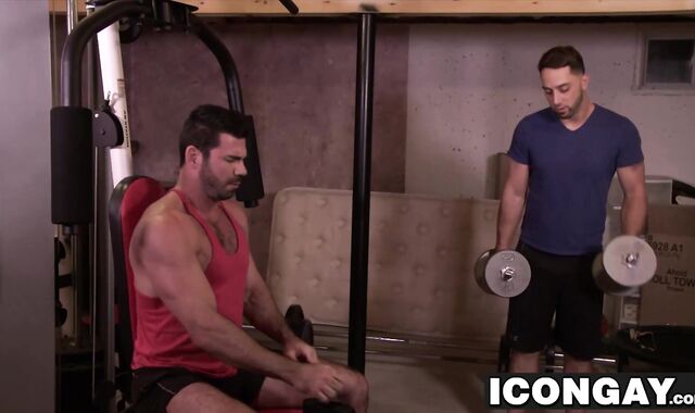 Hunk gay buddies rough ass fucking at the gym