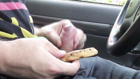 boy masturbates and squirts cum on biscuit cake