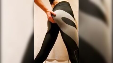 cute sissy in leggings with a bulge