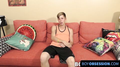 Following an interview Twink plays with cums and pocket pussy