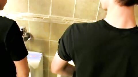 Young twink pissing before restroom masturbation