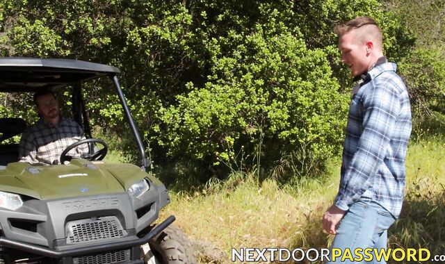 Hunky gay rides his friends cock raw after blowjob outdoor