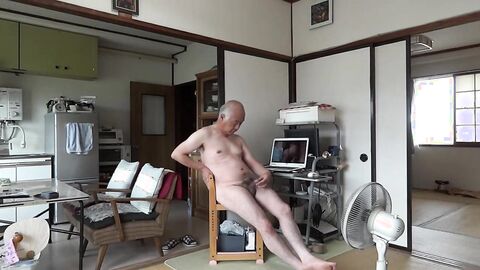 Japanese old man masturbation erect penis semen flows